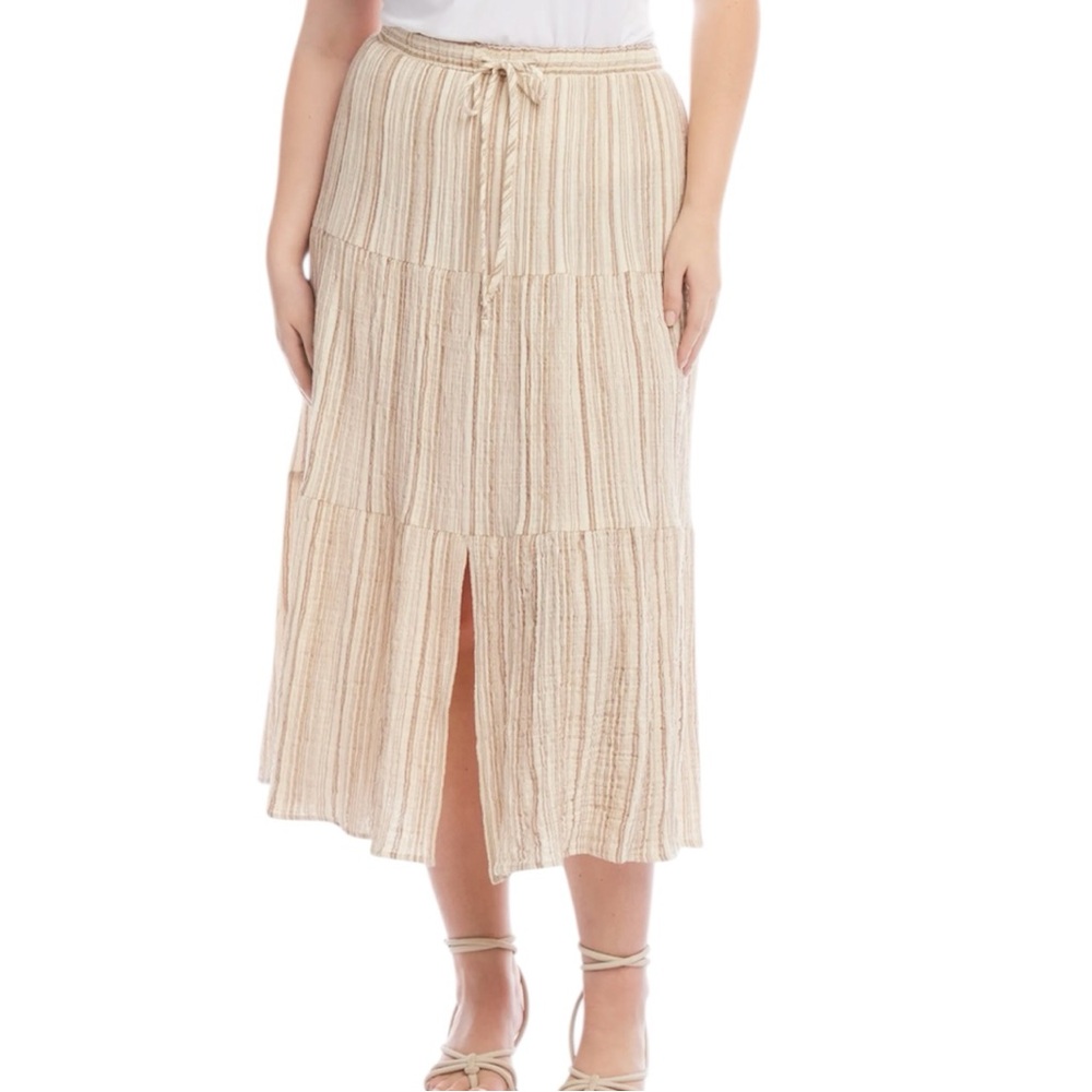 Karen Kane Stripe Textured Midi Skirt Sz 2X Front Slit NWT